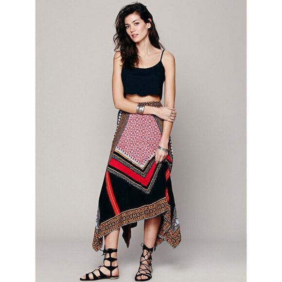 NWT Free People Bohemian Patchwork Handkerchief Hem Midi Skirt - Picture 16 of 16